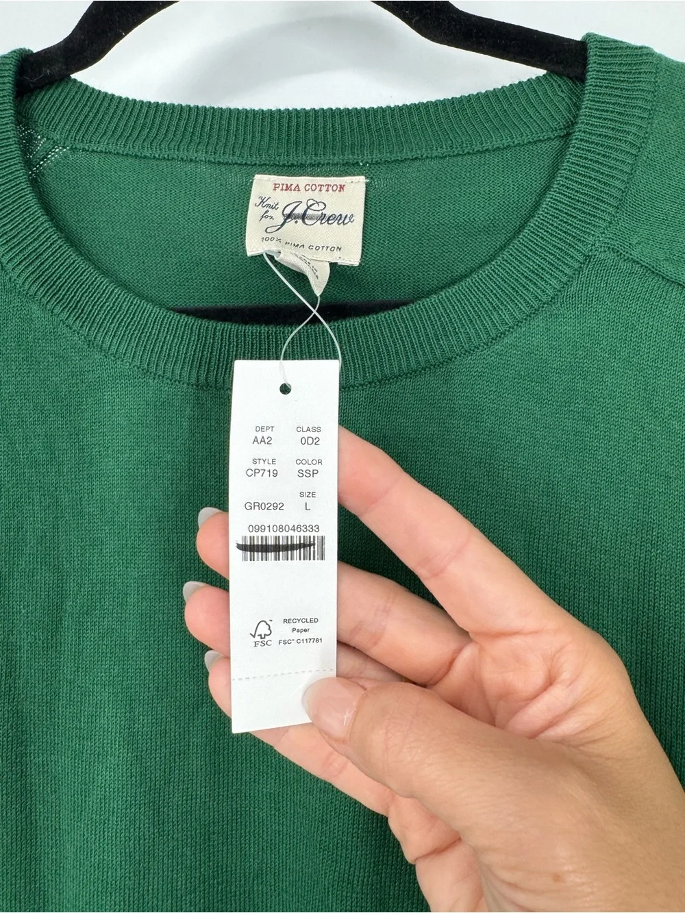NWT J. Crew Pima Cotton Crewneck Sweater Serene Spruce Green Pullover Size L